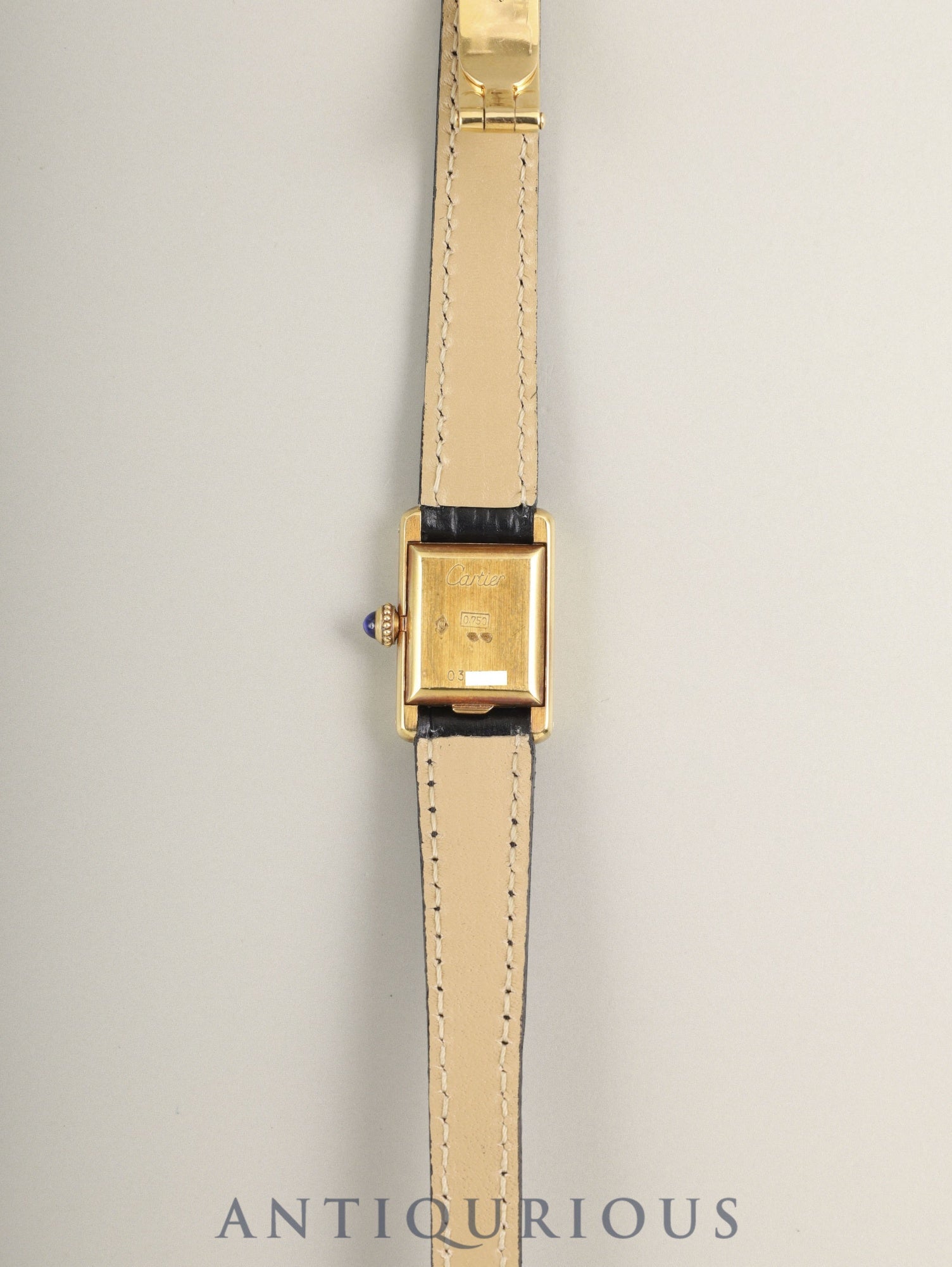 カルティエ ミニ タンク 64262 手巻き Cal.AS1722 750YG 革 純正Dバックル（18K）ホワイトローマン文字盤（PARIS表記）純正レザーベルト付き オーバーホール済み