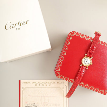 Cartier Diabolo Mini Trinity W1511556 14701 Quartz Cal.157.06 750YG Genuine leather strap Genuine pin buckle (750YG) Silver Roman dial (SWISS表記) Box Warranty (1995) Booklet Overhauled