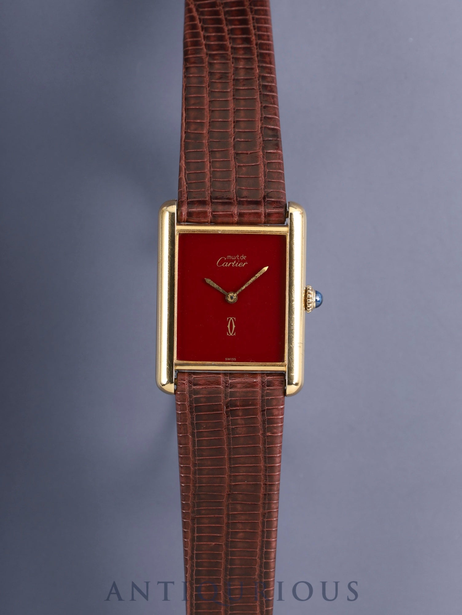 カルティエ マストタンク LM 手巻き Cal.78-1 SV925 革 純正ピンバックル（GP）ガーネットダイアル ボルドー文字盤（SWISS表記） 箱 オーバーホール済み