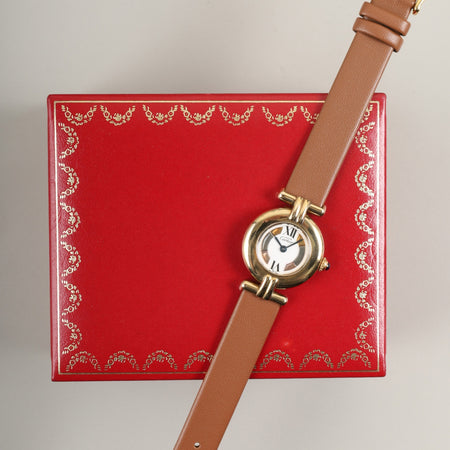 カルティエ マストコリゼ 590002 クォーツ Cal.690 SV925 革 純正尾錠（GP） サイドトリニティ文字盤 箱 オーバーホール済み