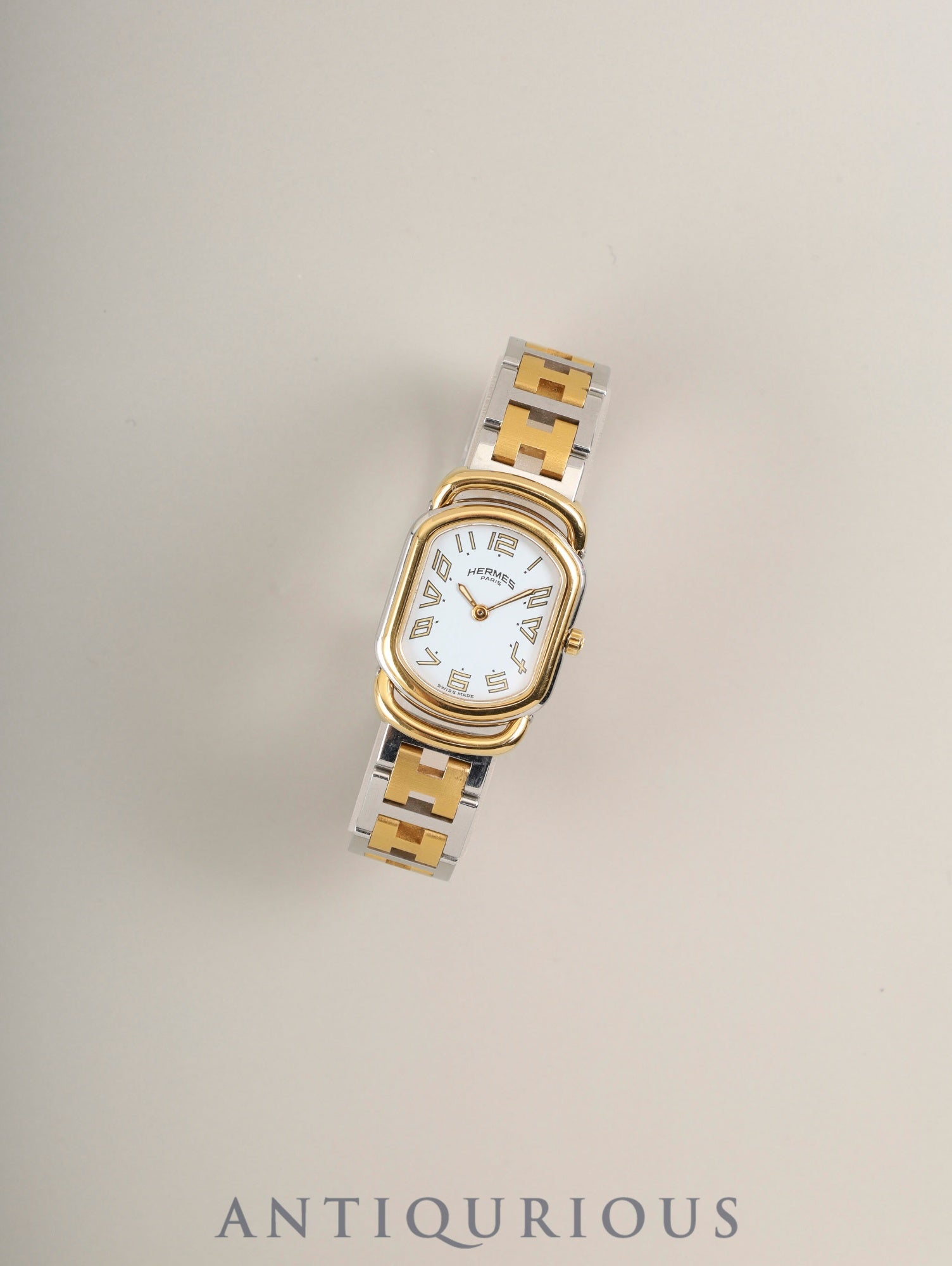 エルメス ラリー クォーツ Cal.976.001 SS/GP SS/GP ホワイト文字盤 オーバーホール済み