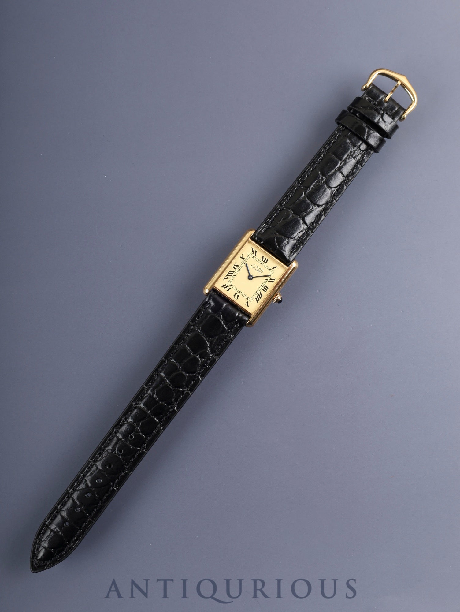 カルティエ マストタンク LM 1615 クォーツ SV925 革 純正尾錠（GP）アイボリーローマン文字盤（SWISS表記） オーバーホール済み