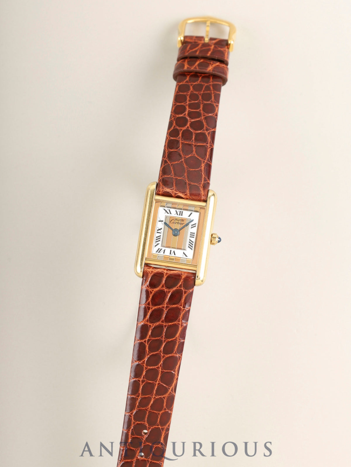 Cartier Must Tank SM 366001 Quartz Cal.157 SV925 Leather Genuine Pin Buckle (GP) Front Trinity Dial (SWISS marking) Overhauled