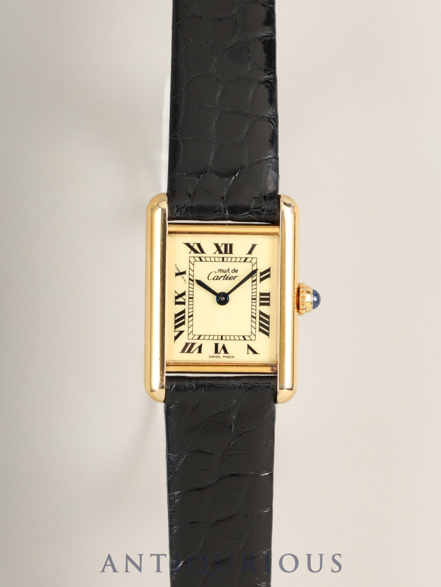 カルティエ マストタンク SM W1003153 / 5057001 クォーツ  SV925 革  純正ピンバックル（GP）アイボリーローマン文字盤（SWISS MADE表記）保証書（1990年） カルティエブティックにてコンプリートサービス（フルメンテナンス）済み