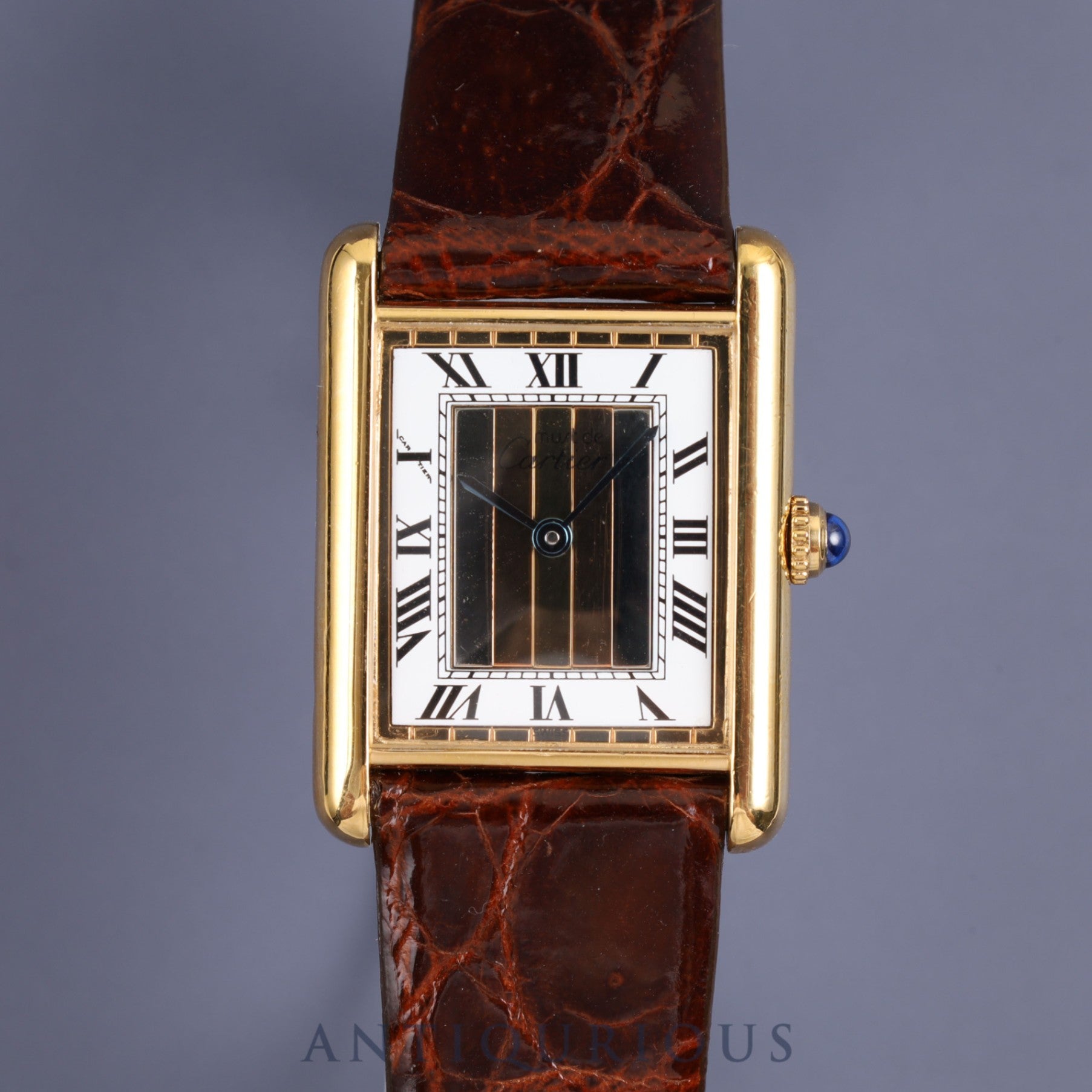 CARTIER MUST TANK LM 590005 Quartz Cal.90 SV925 Leather Genuine buckle (GP) Front Trinity dial Overhauled