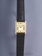 Cartier Must Tank LM Manual Winding Cal. 78-1/ETA2512-1 SV925 Leather Strap with Genuine GP Buckle, Ivory Roman Dial (SWISS MADE Marking), Overhauled