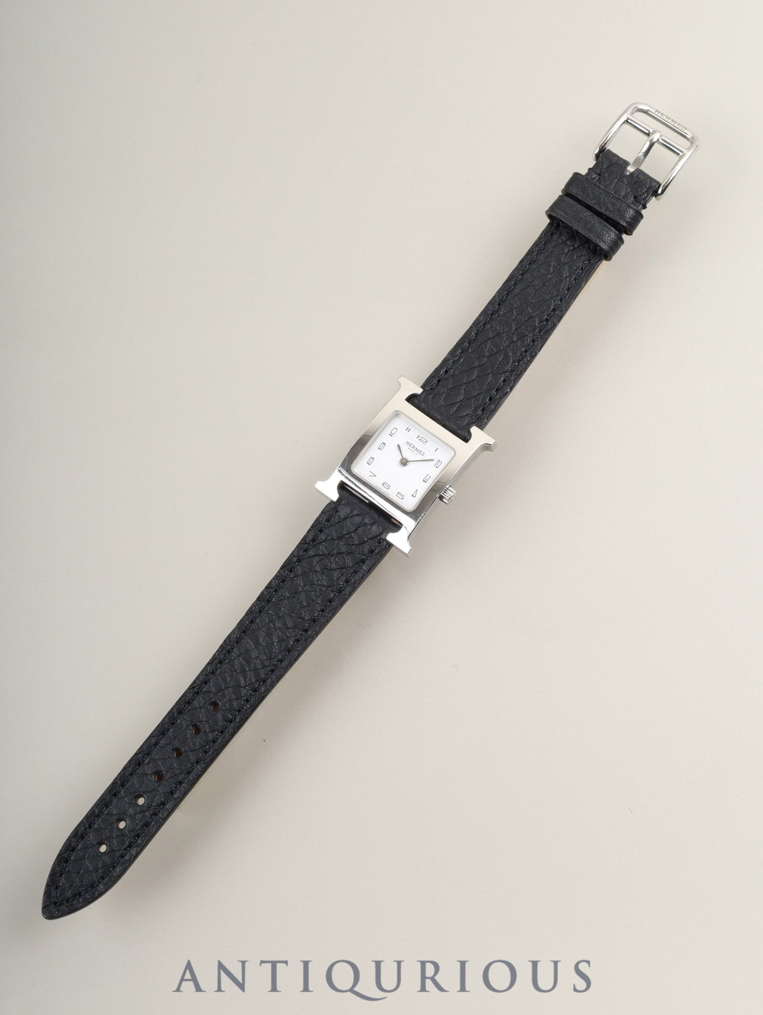 エルメス Hウォッチ HH1.210 クォーツ SS 革 純正尾錠（SS） ホワイト文字盤 純正革ベルト（□P刻印：2012年） オーバーホール済み
