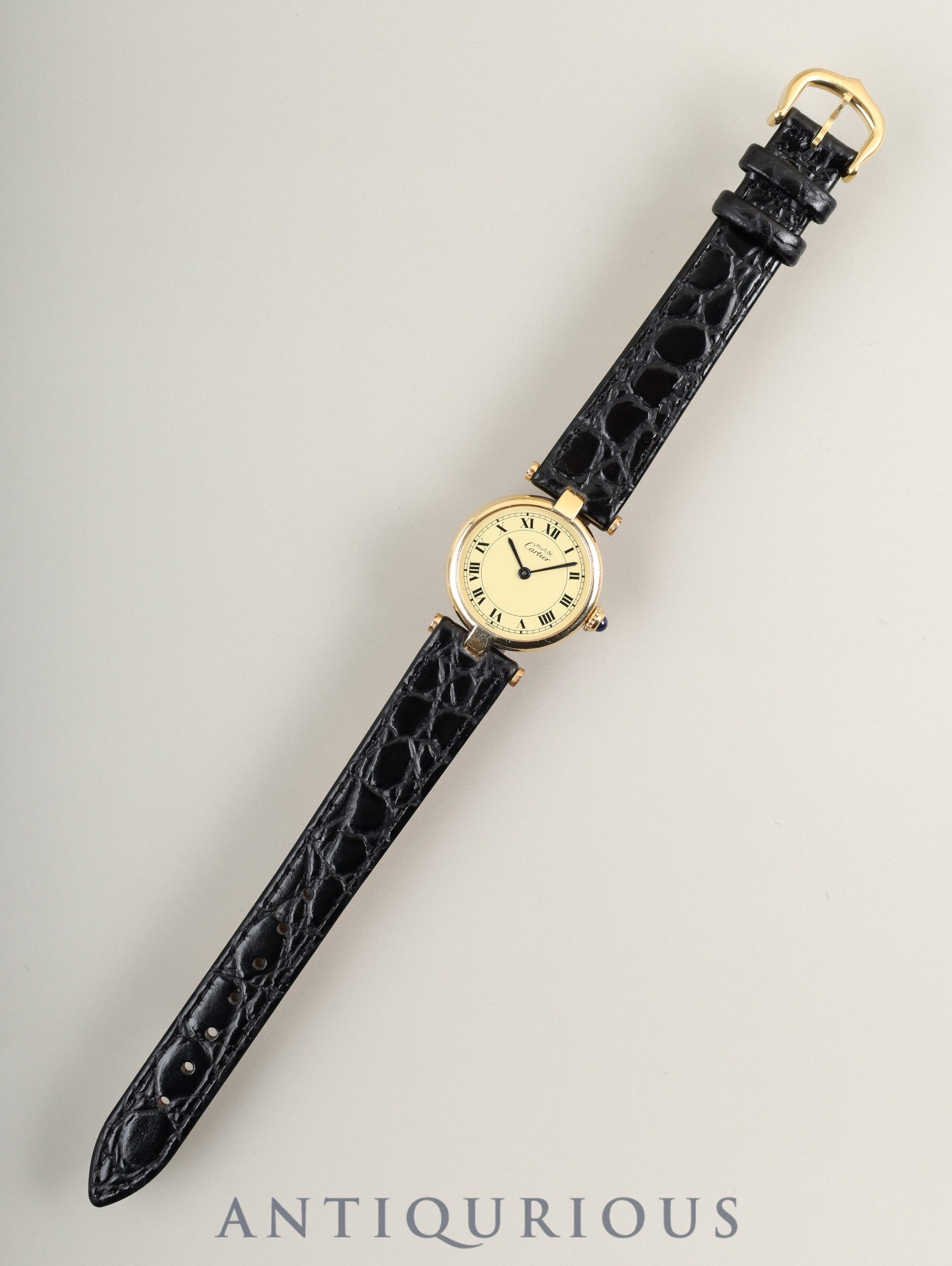 カルティエ マスト ヴァンドーム VLC SM 590004 クォーツ Cal.690 SV925 革 純正尾錠（GP）アイボリーローマン文字盤 オーバーホール済み