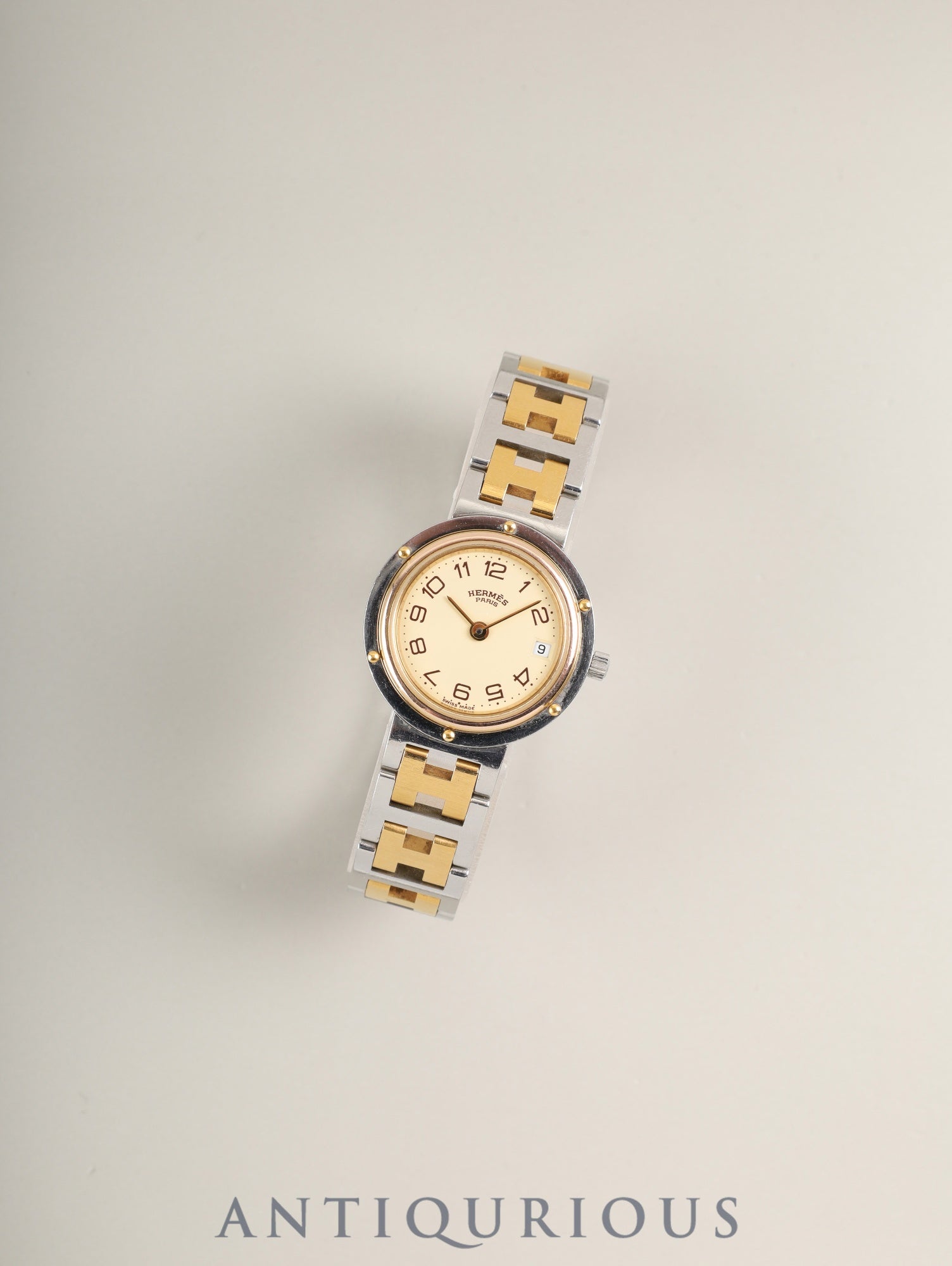 エルメス クリッパー 51.03 クォーツ Cal.- SS/GP SS/GP  アイボリー文字盤 箱 冊子 保証書（1992年）オーバーホール済み