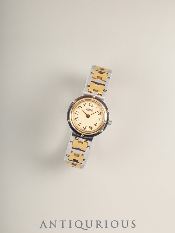 エルメス クリッパー 51.03 クォーツ Cal.- SS/GP SS/GP  アイボリー文字盤 箱 冊子 保証書（1992年）オーバーホール済み