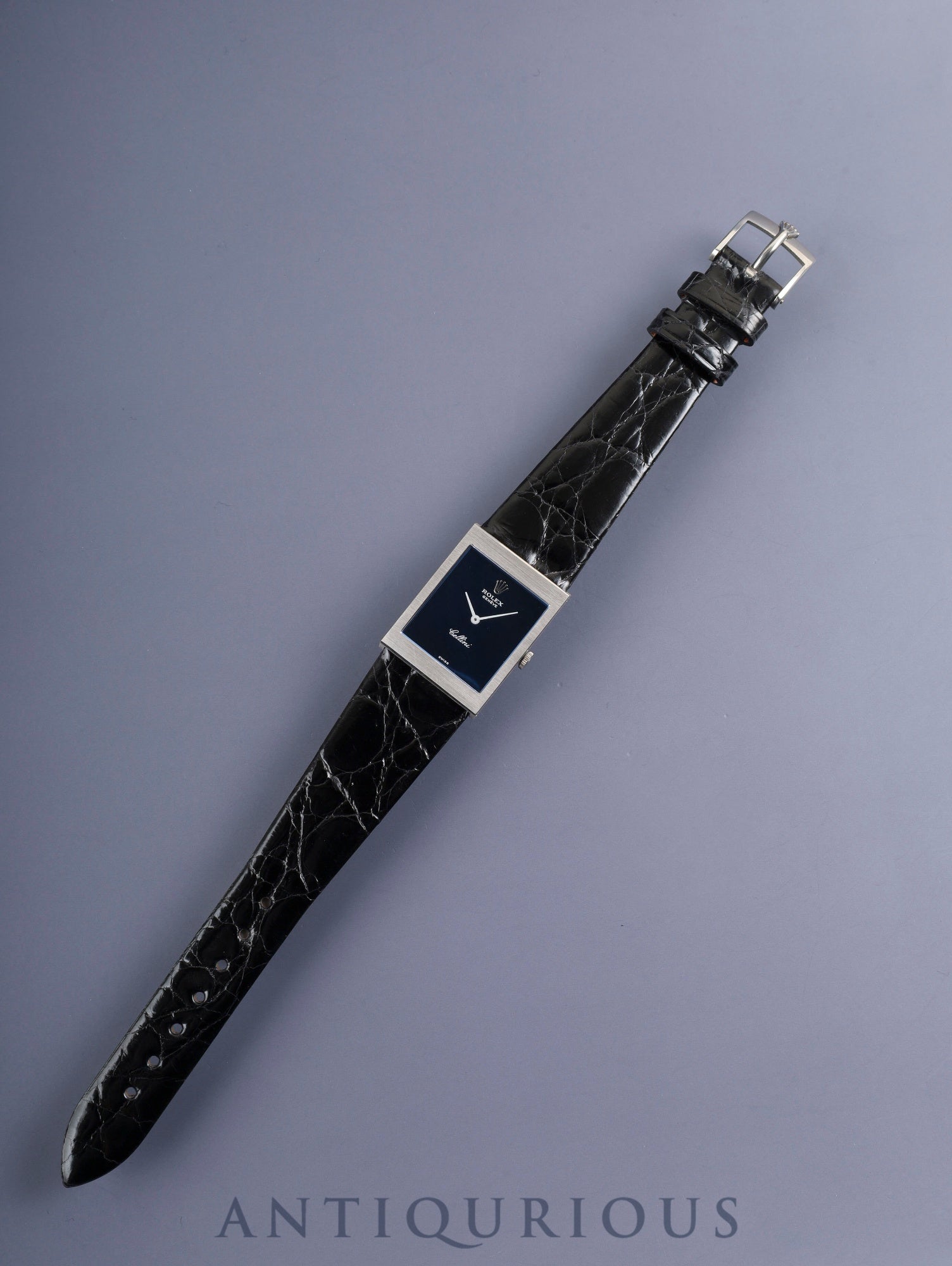 ロレックス チェリーニ 4014 手巻き Cal.1600 750WG 革 純正尾錠（GP） ブルー文字盤 35番台（1972年）オーバーホール済み