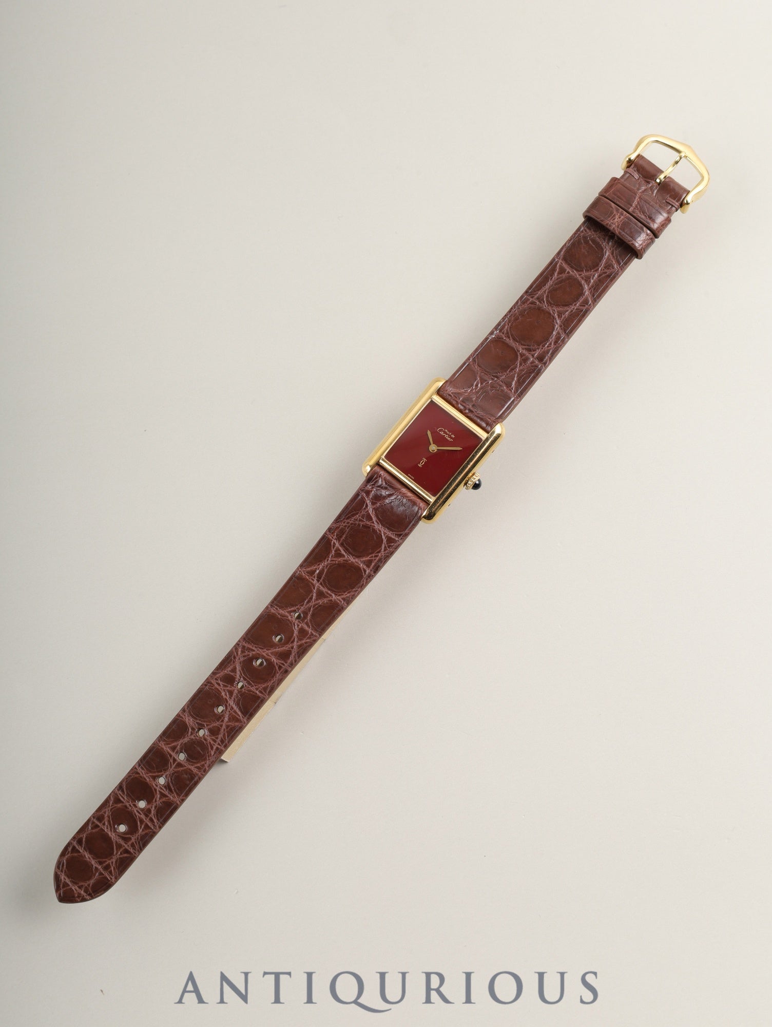 Cartier Must Tank SM Manual Winding Caliber 78-1 SV925 Leather Genuine Buckle (GP) Garnet Dial Bordeaux Dial (SWISS Marking) Box Booklet Genuine Leather Strap Warranty (1982) Overhauled