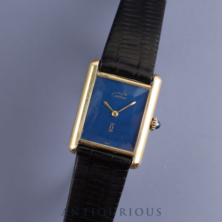 Cartier Must Tank LM Manual winding Cal.78-1 SV925 Leather Genuine buckle (GP) Lapis lazuli dial Overhauled