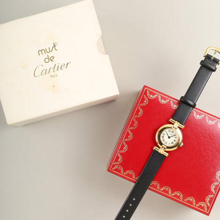 カルティエ マストコリゼ 590002 クォーツ Cal.90 SV925 革 純正ピンバックル（GP） アイボリーローマン文字盤 1980年代半ば〜1994年頃 箱 オーバーホール済み