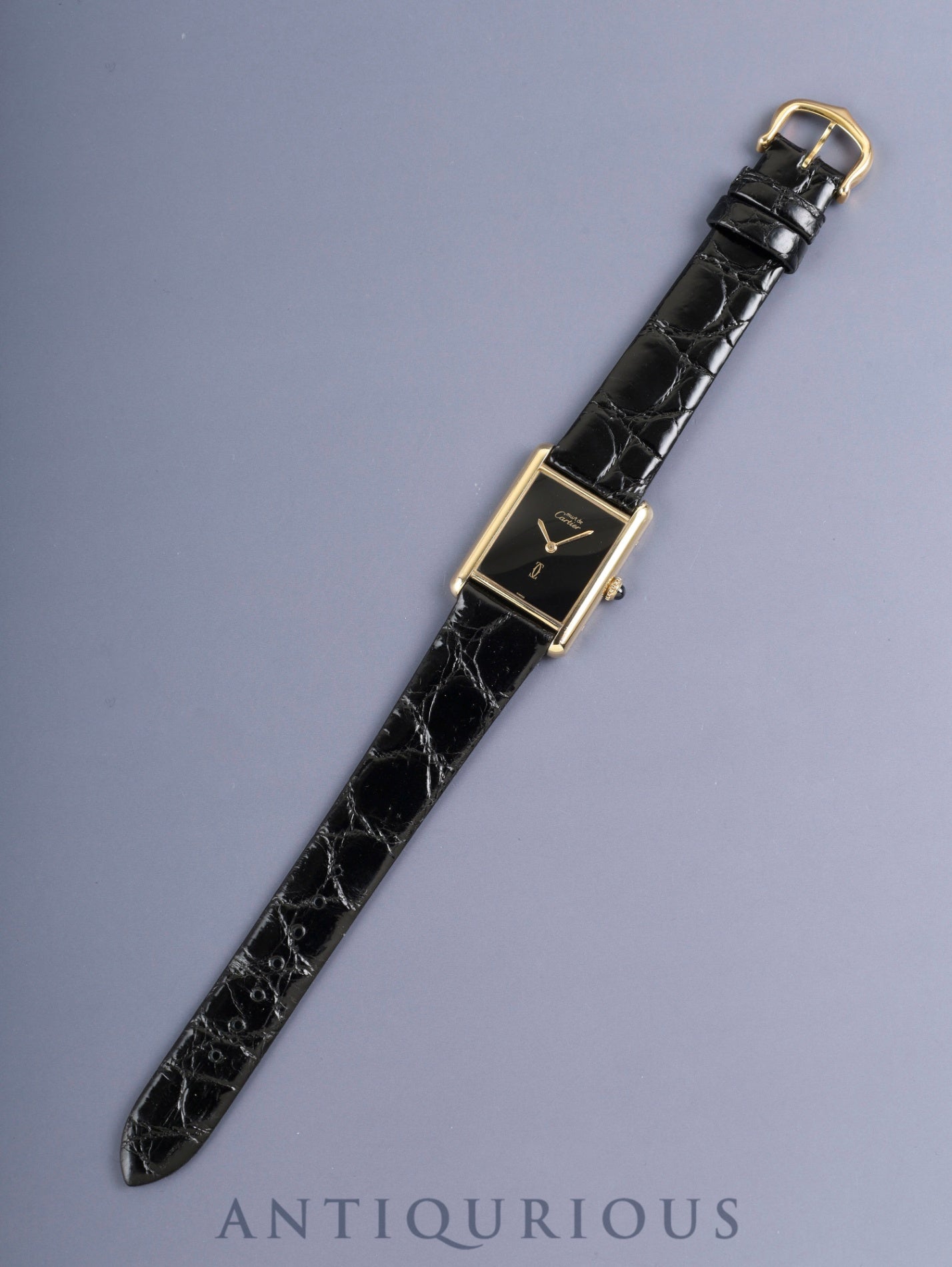 カルティエ マストタンク LM 6 手巻き Cal.78-1 SV925 革 純正ピンバックル（GP）オニキス文字盤（SWISS表記 ）オーバーホール済み