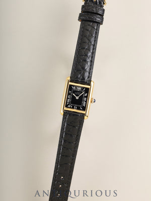 Cartier Must Tank SM Hand-wound Cal.78-1 SV925 Leather Original Pin Buckle (GP) Black Roman Dial (SWISS marking) Overhauled Polished