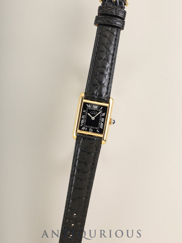 カルティエ マストタンク SM 手巻き Cal.78-1 SV925 革 純正ピンバックル（GP） ブラックローマン文字盤 （SWISS表記） オーバーホール済み 新品仕上げ済み