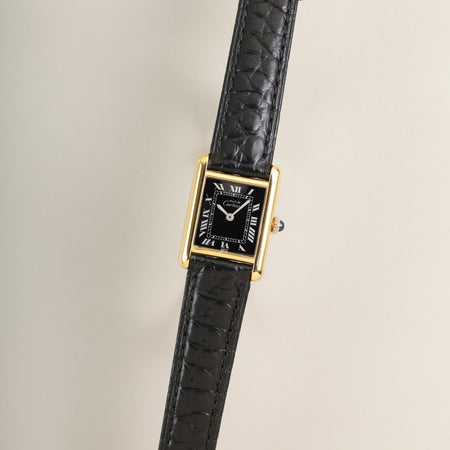 カルティエ マストタンク SM 手巻き Cal.78-1 SV925 革 純正ピンバックル（GP） ブラックローマン文字盤 （SWISS表記） オーバーホール済み 新品仕上げ済み
