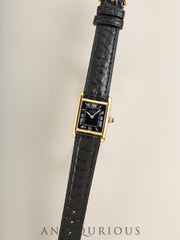 Cartier Must Tank SM Hand-wound Cal.78-1 SV925 Leather Original Pin Buckle (GP) Black Roman Dial (SWISS marking) Overhauled Polished