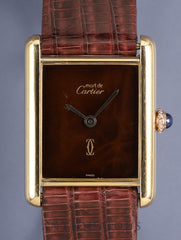 Cartier Must Tank LM, 6-digit serial, Hand-wound Cal.78-1, SV925, Leather strap, Genuine pin buckle (GP), Mahogany dial (SWISS表記), Overhauled