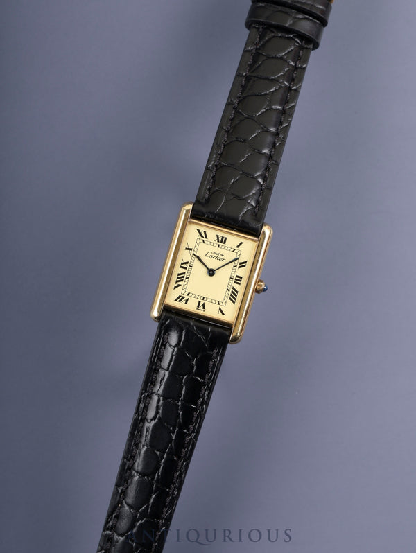 Cartier Must Tank LM 6 81006 Quartz Cal.81 SV925 Leather Genuine Buckle (GP) Ivory Roman Dial Box Overhauled