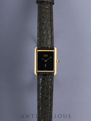 Cartier Must Tank LM 6 Hand-wound Cal.78-1 SV925 Leather Genuine Pin Buckle (GP) Onyx Dial (SWISS marking) Guarantee Card (1982) Overhauled