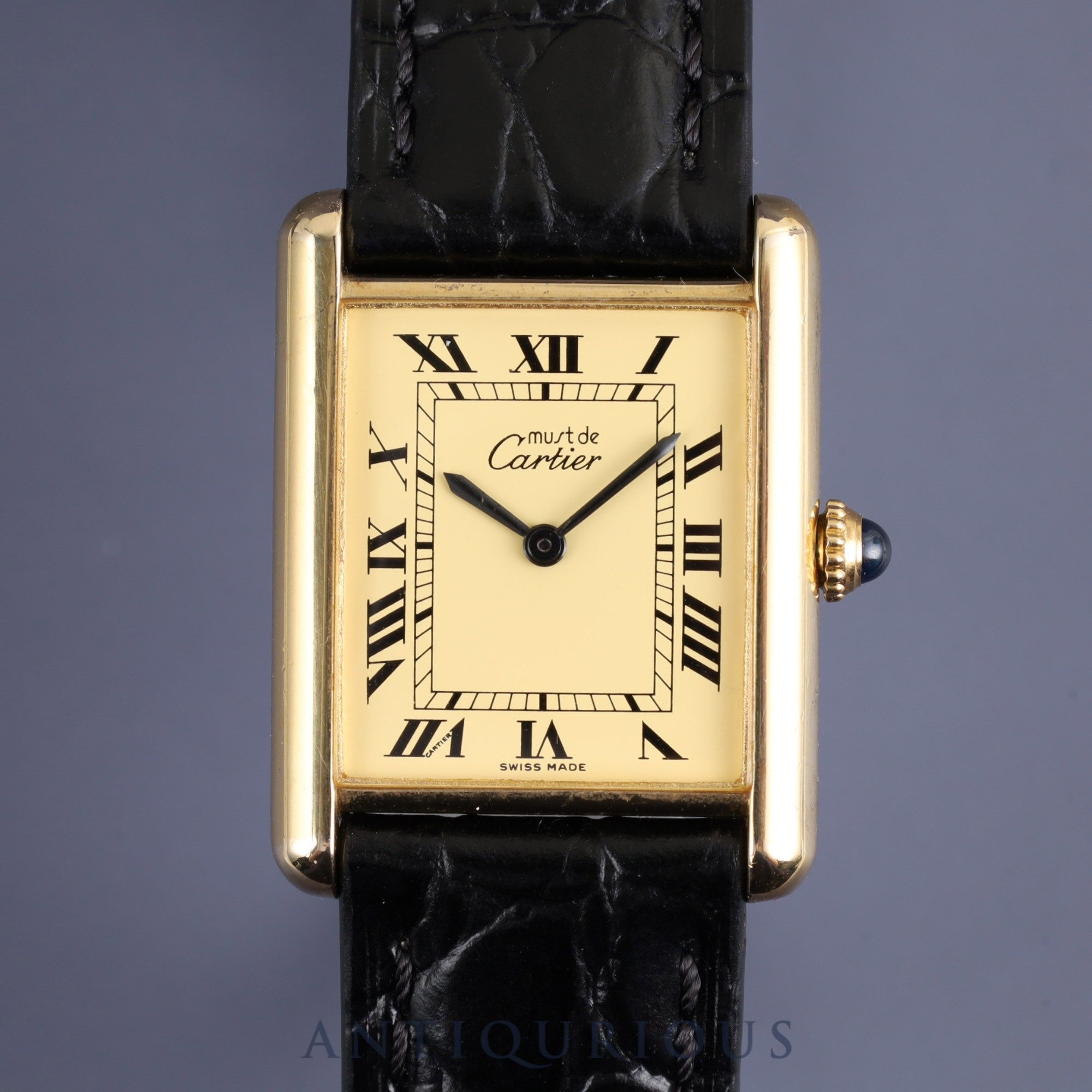 Cartier Must Tank LM Manual winding Cal.78-1 SV925 Leather Genuine buckle (GP) Ivory Roman dial Overhauled