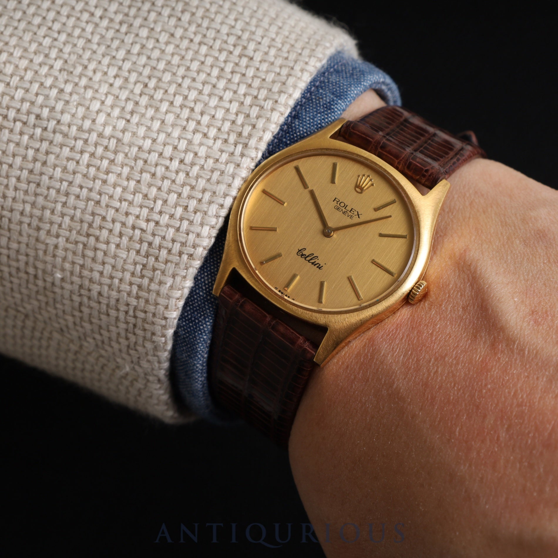 Rolex Cellini 3806 Manual winding Cal.1601 750 Leather Genuine buckle (GP) Gold dial No. 42 (1975) Overhauled