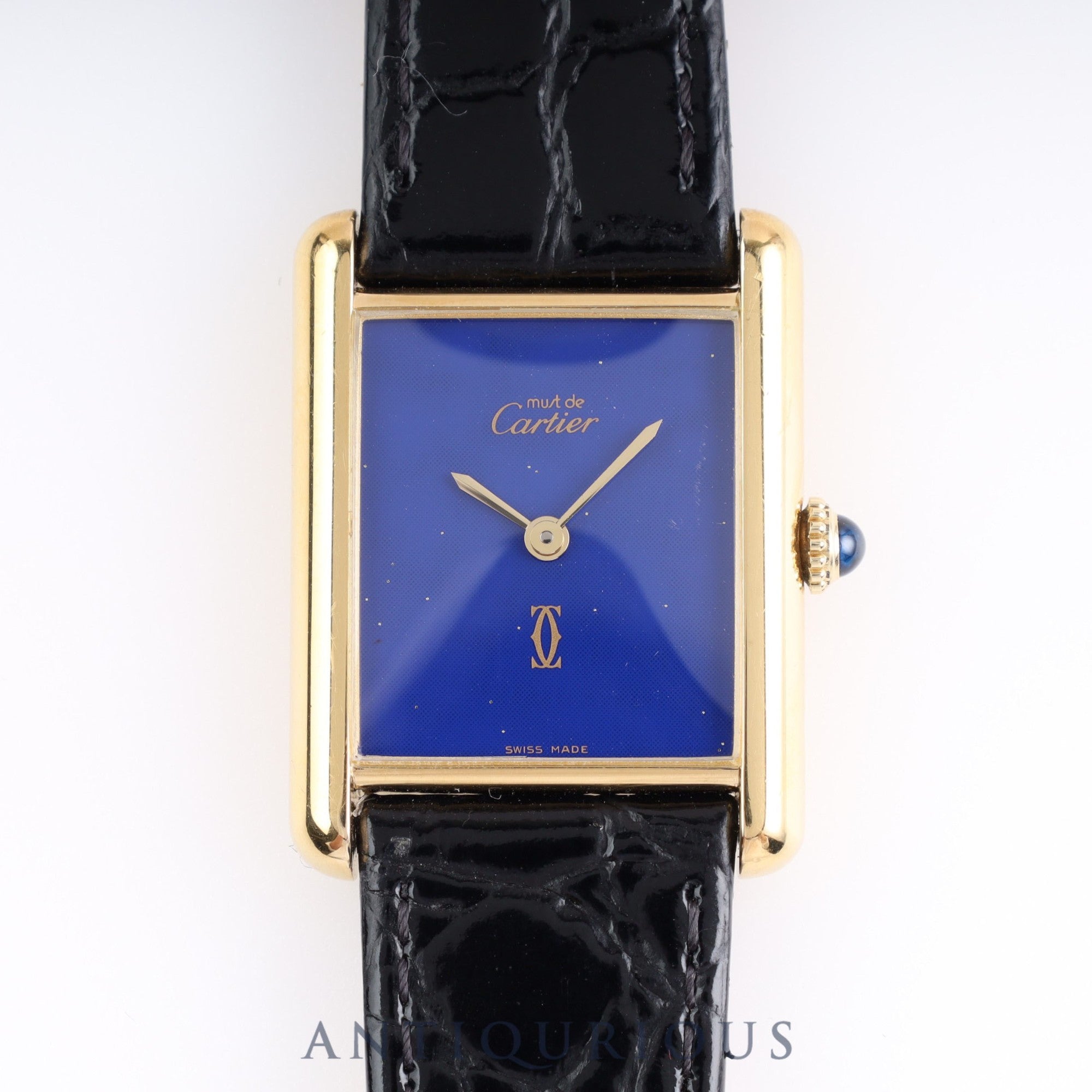 CARTIER カルティエ マストタンク LM 手巻き SV925 革 純正尾錠 ラピスラズリ文字盤 カルティエブティックコンプリートサービス