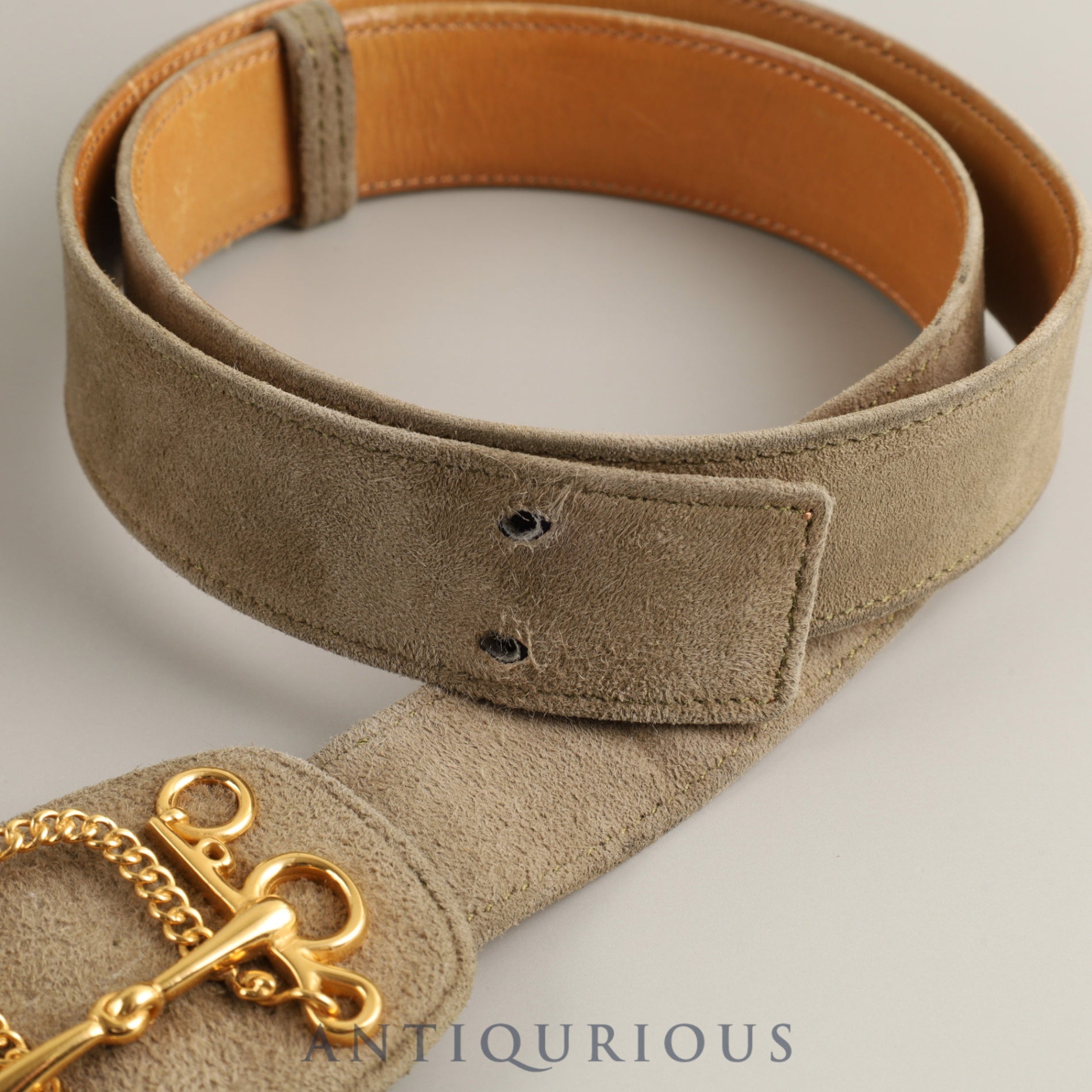 Hermes Belt Horsebit Dobris (Suede)/Leather ○F mark: Made in 1976