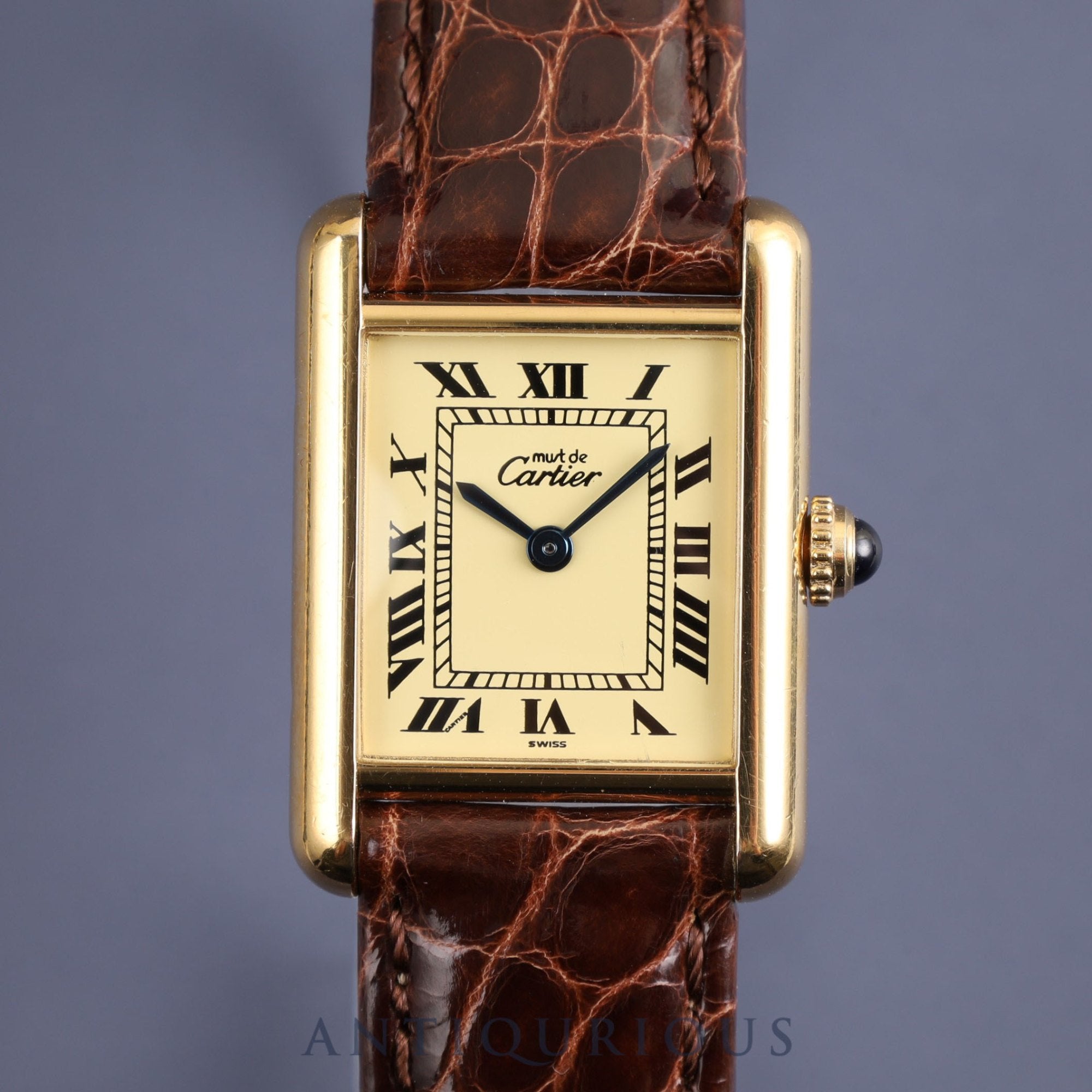 Cartier Must Tank SM W1003154/1613 Quartz Cal.057 SV925 Leather Genuine D Buckle (GP) Ivory Roman Dial Box Warranty (Unsigned/2009) Overhauled