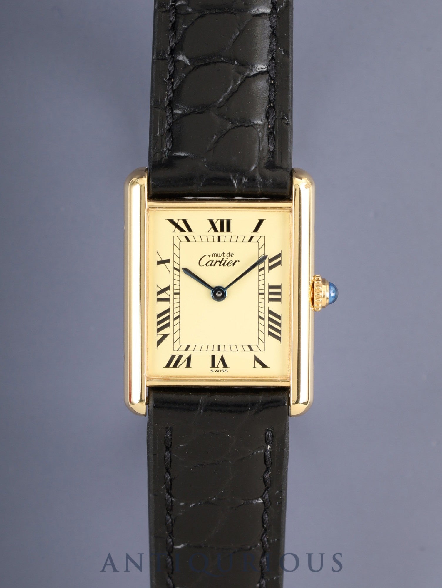 カルティエ マストタンク LM 590005 クォーツ Cal.90 SV925 革 純正ピンバックル（GP）アイボリーローマン文字盤（SWISS表記） 箱 冊子 保証書（無記載）オーバーホール済み
