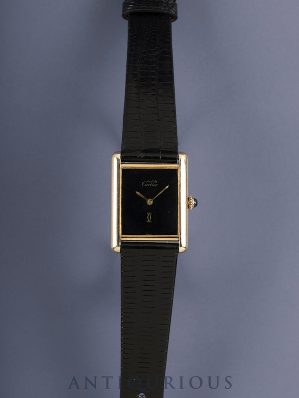 カルティエ マストタンク LM 手巻き Cal.78-1 SV925 革 純正ピンバックル（GP）オニキス文字盤（SWISS表記 ）オーバーホール済み
