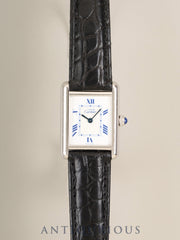 Cartier Must Tank MM W1014054 / 2416, Quartz Cal.057, Silver 925, Leather strap with original SS deployment buckle, White dial with stretched Roman numerals (SWISS MADE marked), booklets, blank warranty card, overhauled.