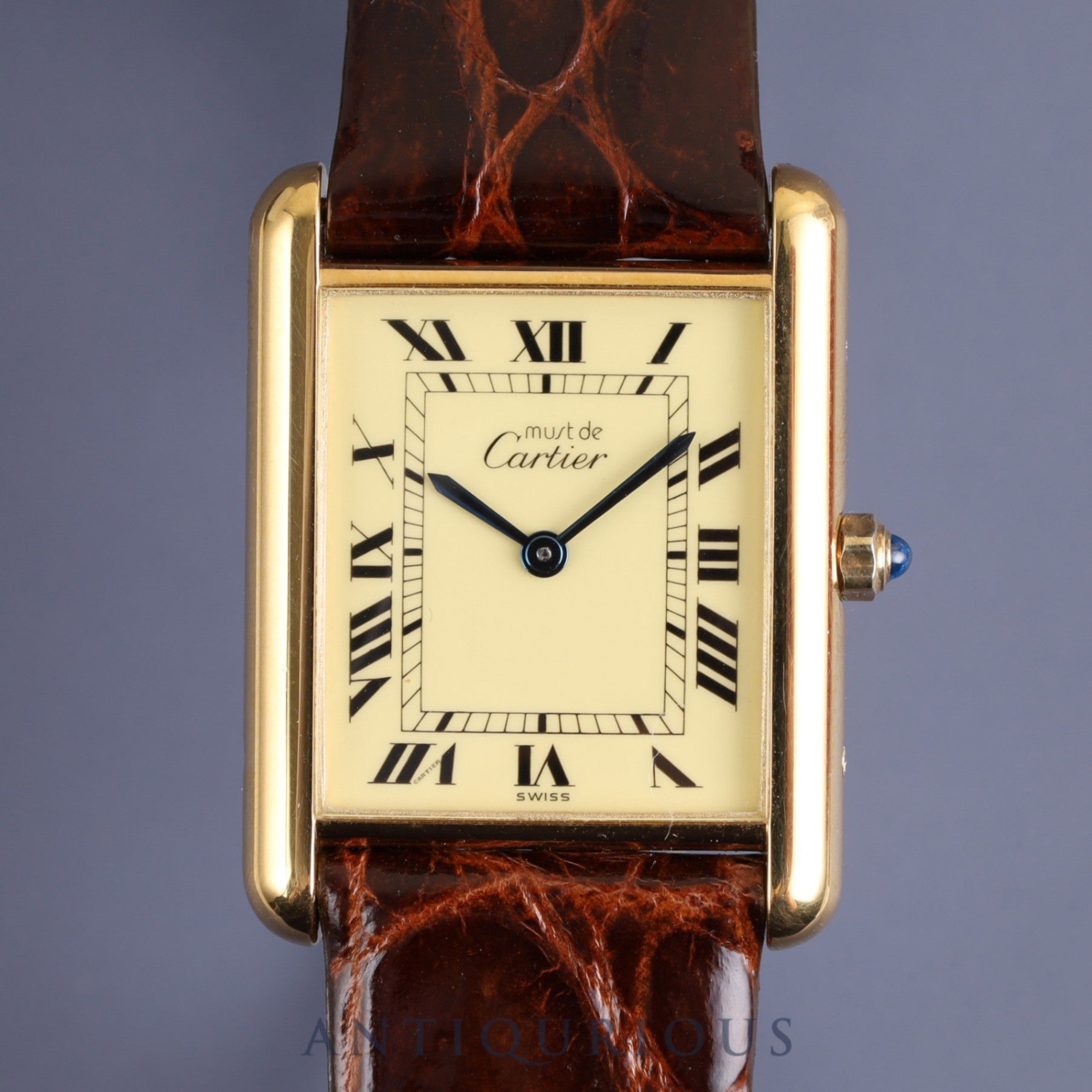 Cartier Must Tank LM 6 81006 Quartz Cal.81 SV925 Leather Genuine Buckle (GP) Ivory Roman Dial Box Overhauled