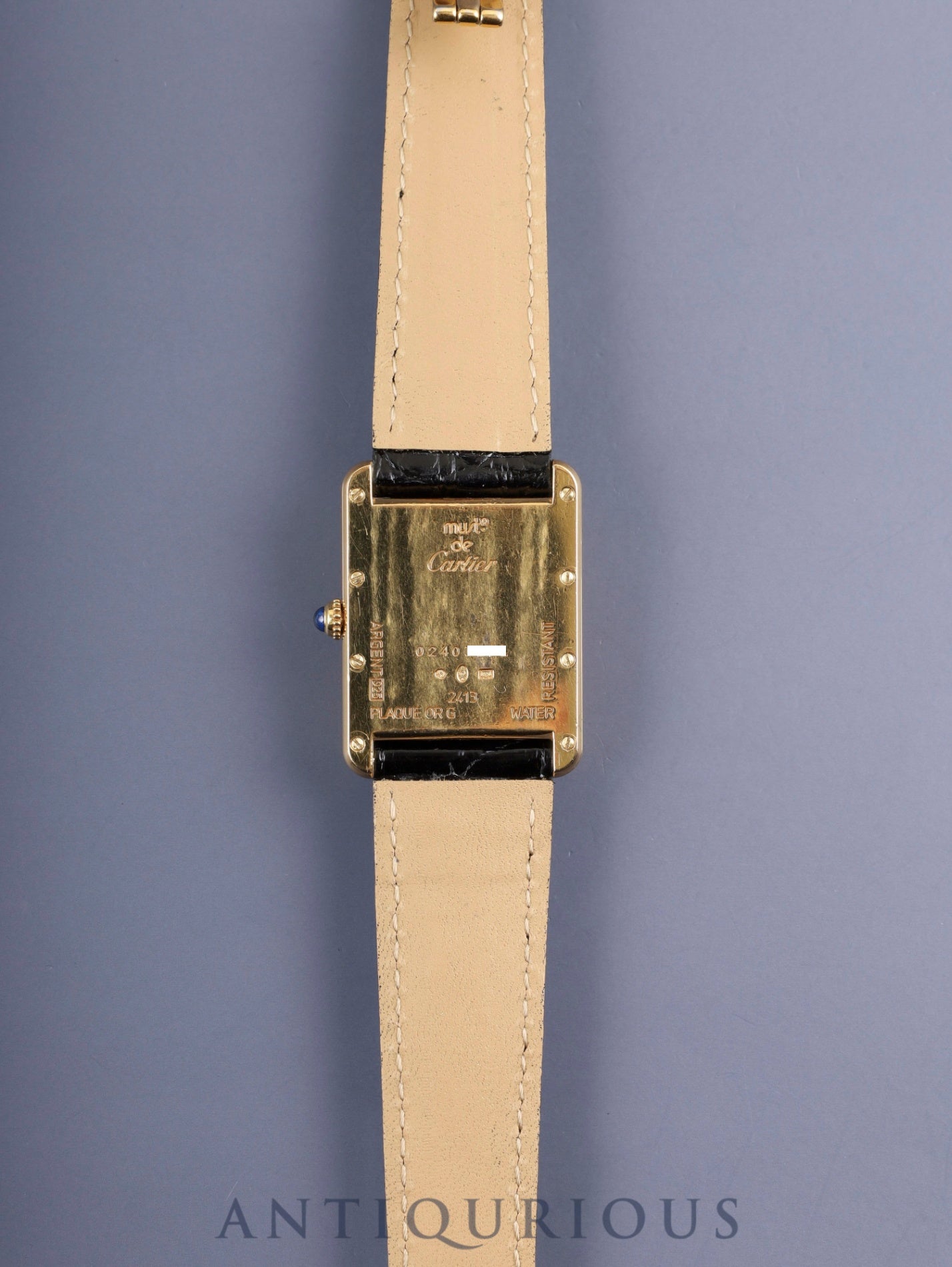 Cartier Must Tank GM (XL) W1013754 / 2413 Quartz Caliber 687 SV925 Leather Strap with Genuine D-Buckle (GP) Ivory Roman Dial Overhauled