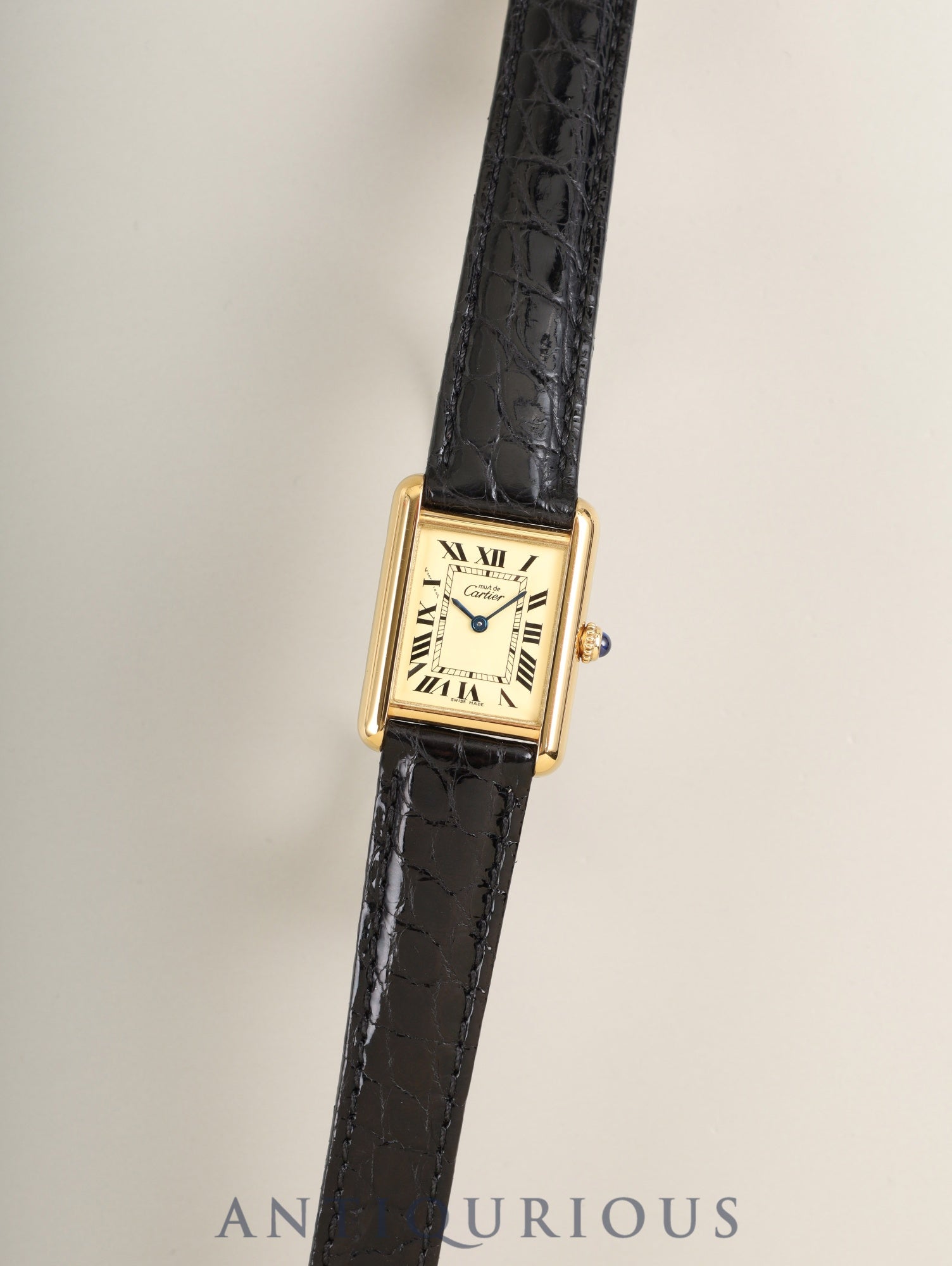 Cartier Must Tank MM W1017354 / 2415 Quartz Cal.057 SV925 Leather Genuine D-Buckle (GP) Ivory Roman (SWISS MADE marking) Overhauled