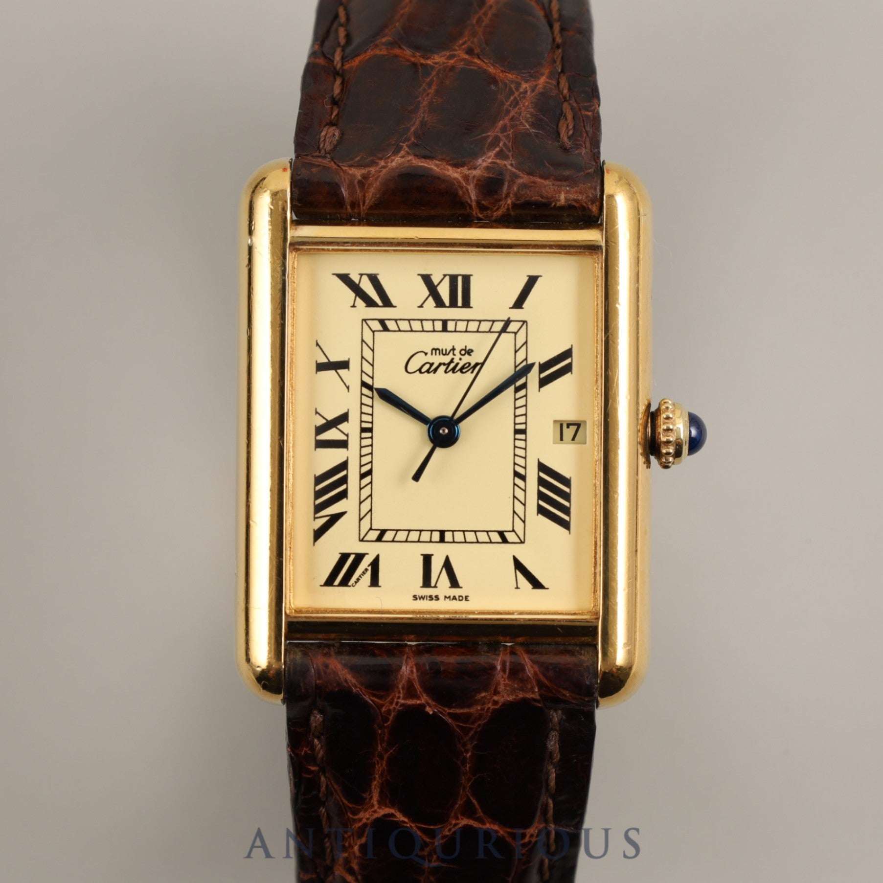 CARTIER MUST TANK GM (XL) W1017454 / 2413 Quartz Cal.687 SV925 Leather Genuine D-buckle (GP) Ivory dial Overhauled