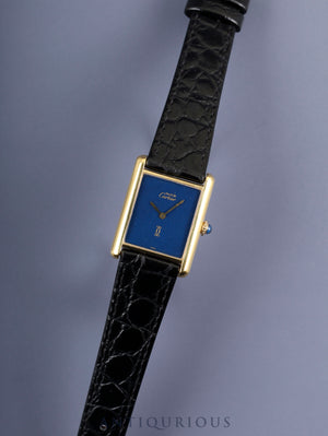 カルティエ マストタンク LM 手巻き Cal.78-1 SV925 革 純正尾錠（GP） ラピスラズリ文字盤（SWISS表記） オーバーホール済み 新品仕上げ済み