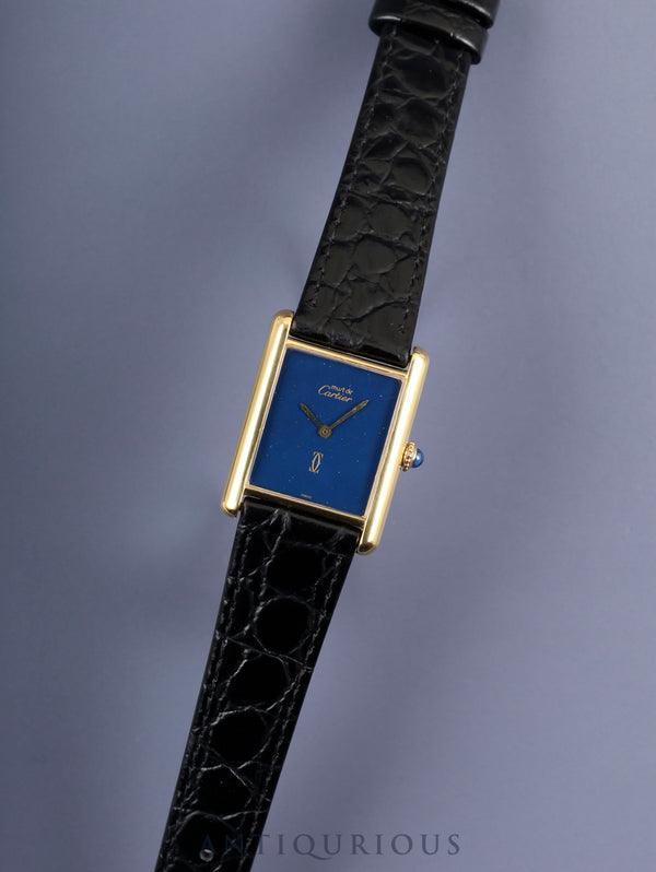 カルティエ マストタンク LM 手巻き Cal.78-1 SV925 革 純正尾錠（GP） ラピスラズリ文字盤（SWISS表記） オーバーホール済み 新品仕上げ済み