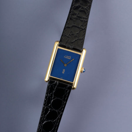 カルティエ マストタンク LM 手巻き Cal.78-1 SV925 革 純正尾錠（GP） ラピスラズリ文字盤（SWISS表記） オーバーホール済み 新品仕上げ済み