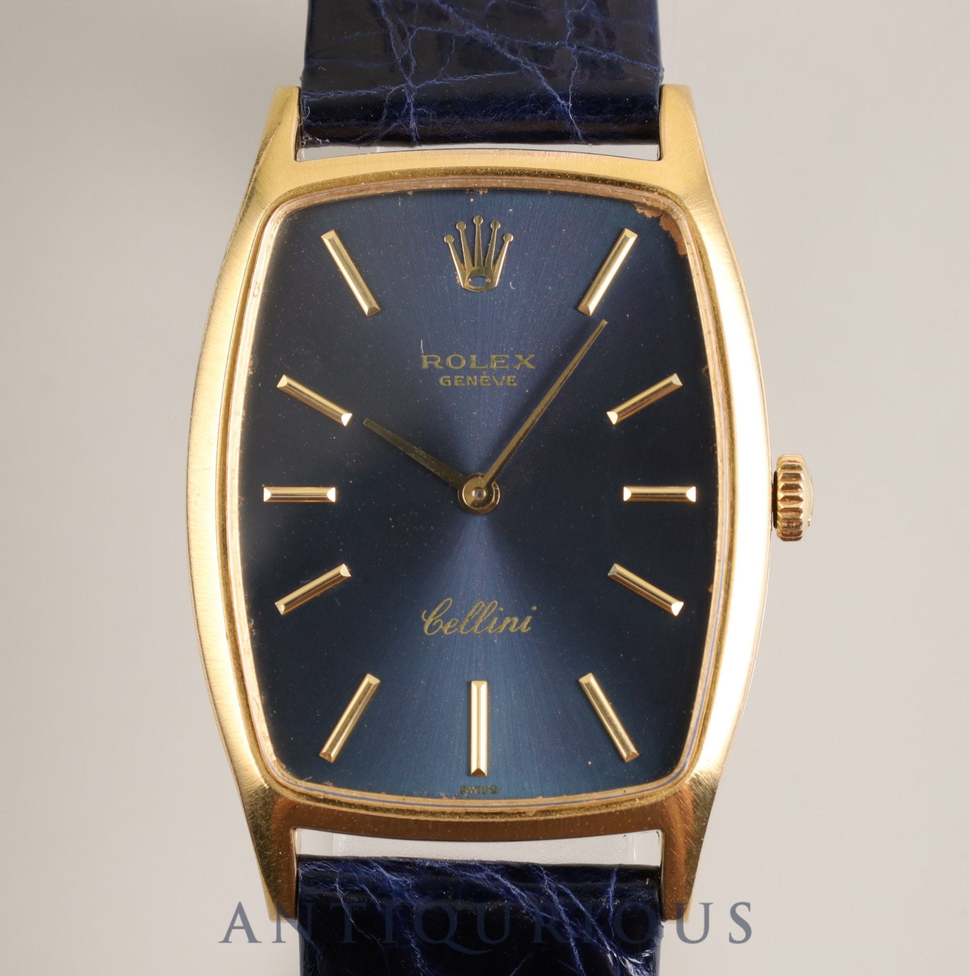 Rolex Cellini 3807 Manual winding Cal.1600 YG Leather Genuine buckle (GP) Blue dial No. 27 (1969) Overhauled