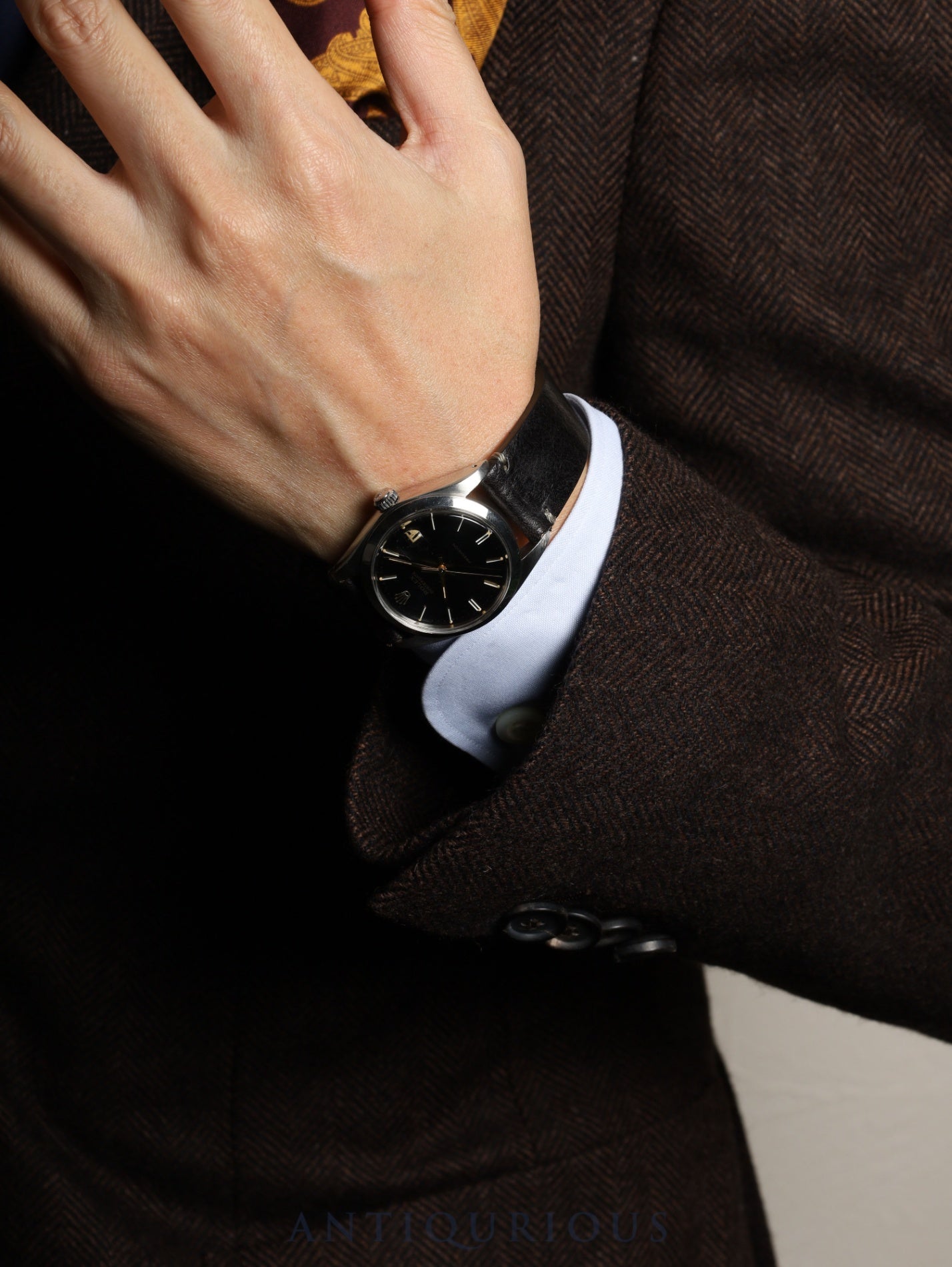 ロレックス オイスターデイトプレシジョン 6694 手巻き Cal.1225 SS 革 社外尾錠（SS） ブラック文字盤 51番（1977年）オーバーホール済み