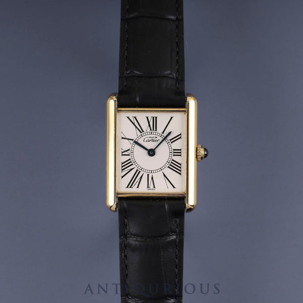 カルティエ マストタンク LM 1615 クォーツ Cal.90 SV925 革 純正Dバックル（GP） オパラン文字盤 オーバーホール済み