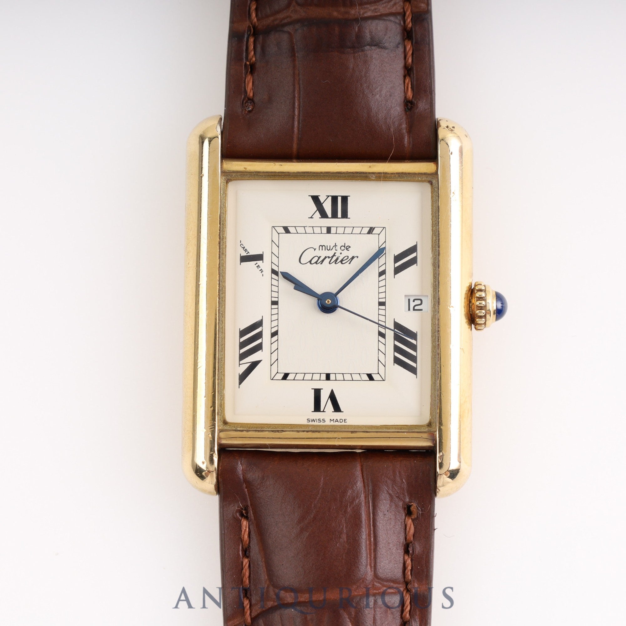 Cartier Must Tank GM (XL) Date QZ W1013754 / 2413 SV925 Leather White Roman CC Dial