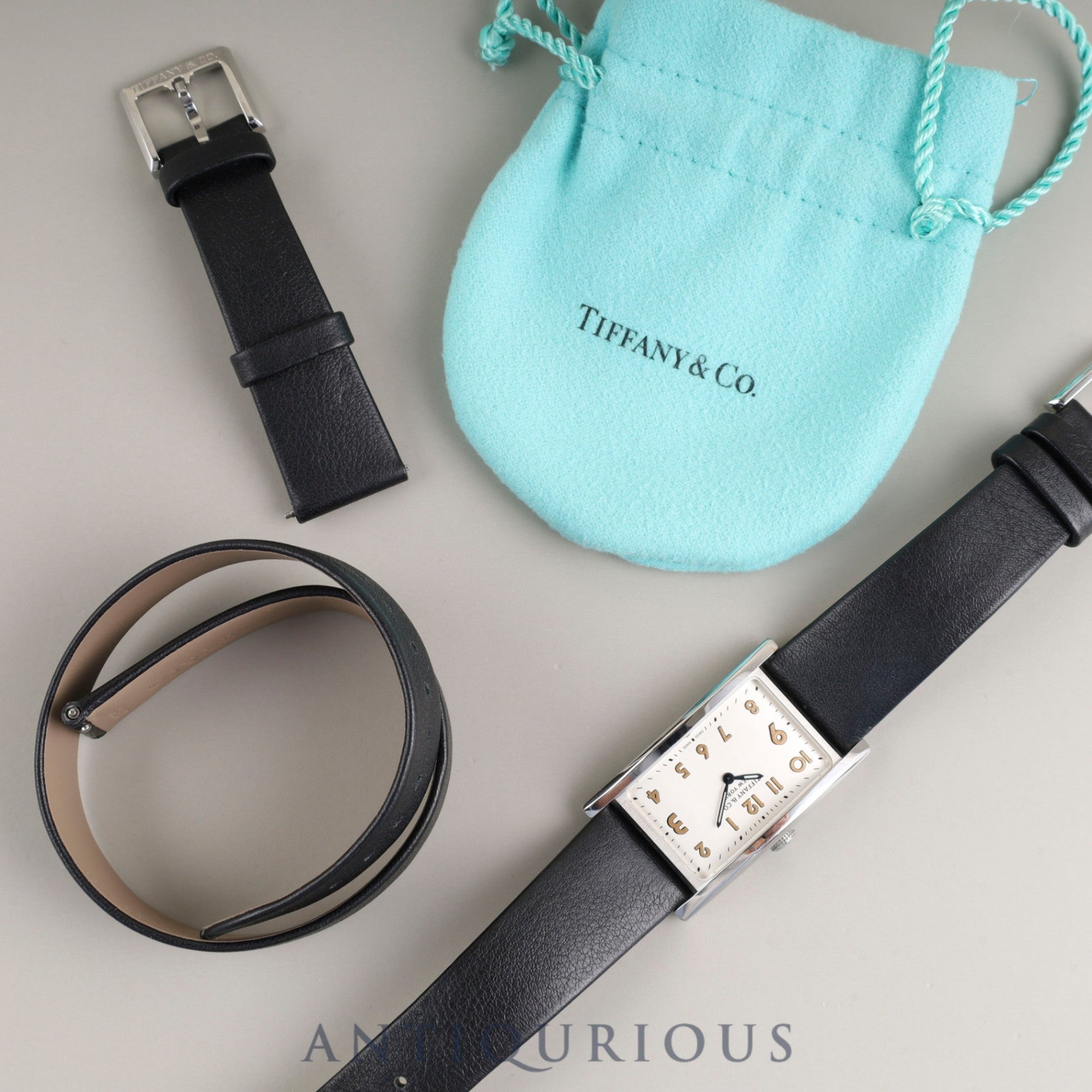 Tiffany East West Mini 34677336 Quartz Movement, Stainless Steel, Genuine Leather Strap, Genuine Buckle (Stainless Steel), White Dial, Dust Bag, Genuine Leather Strap, Overhauled