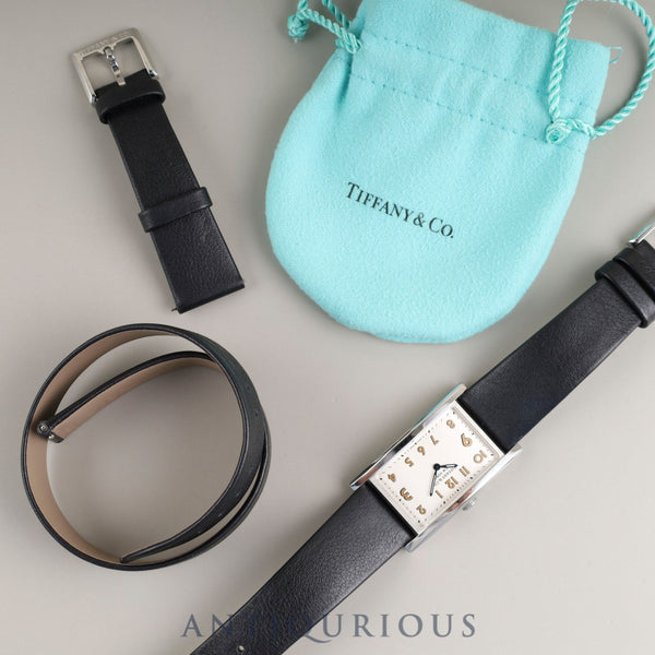 Tiffany East West Mini 34677336 Quartz Movement, Stainless Steel, Genuine Leather Strap, Genuine Buckle (Stainless Steel), White Dial, Dust Bag, Genuine Leather Strap, Overhauled