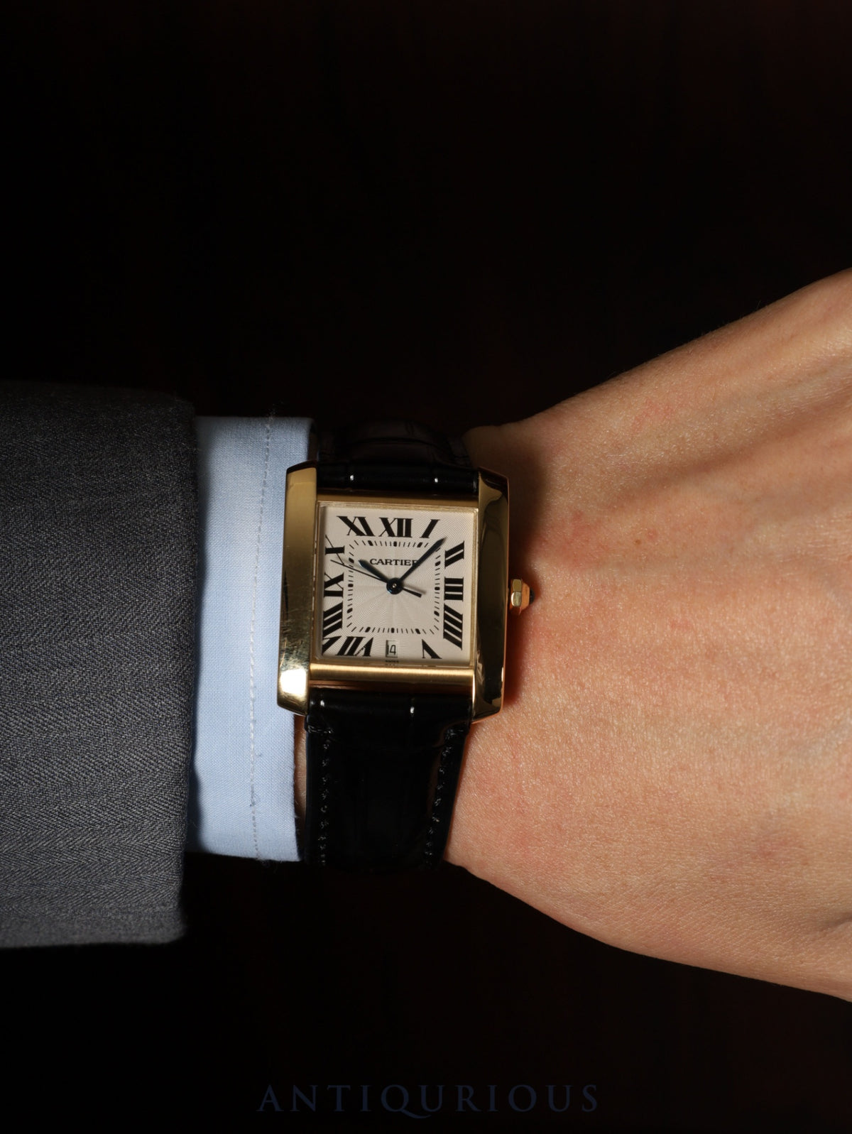 Cartier Tank Française LM W5000156 / 1840, Automatic Cal.120, 18K Yellow Gold, Leather strap with original 18K Yellow Gold pin buckle, Ivory Roman numeral dial (SWISS MADE), Overhauled.