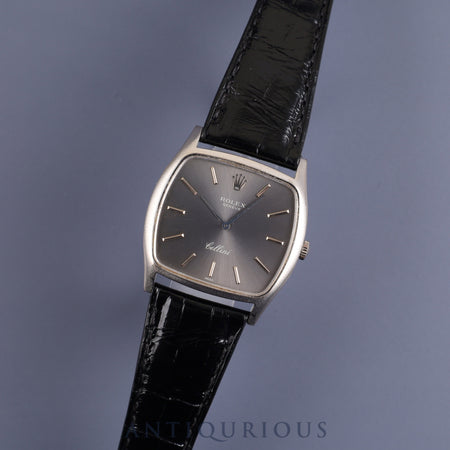 Rolex Cellini 3805 Manual winding Cal.1600 750WG Leather Genuine buckle (SS) Grey dial No. 27 (1969) Overhauled