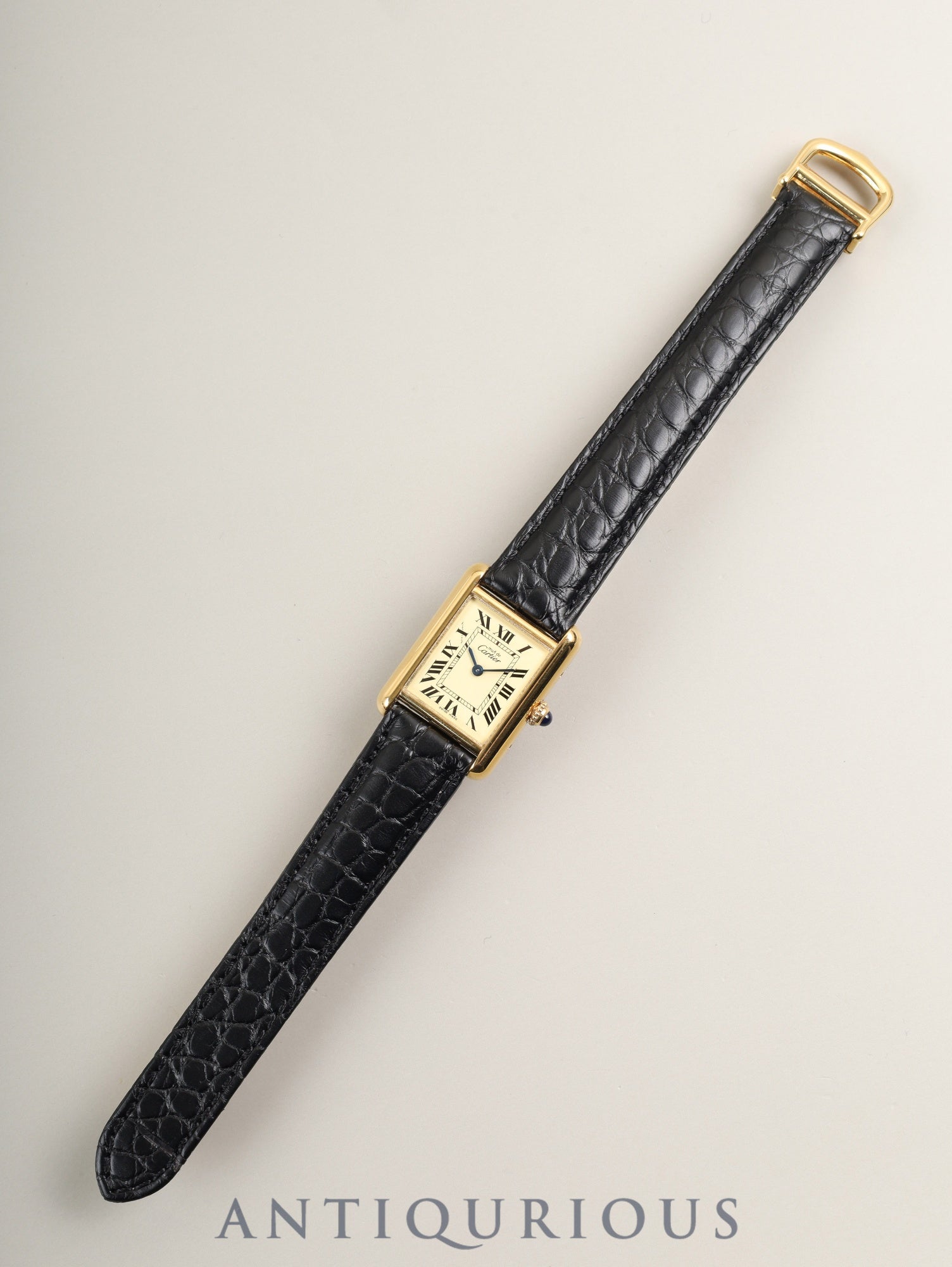 Cartier Must Tank MM 2415 Quartz Caliber 057 SV925 Leather Watch with Genuine D-buckle (GP) Ivory Roman Dial (SWISS MADE Marking) Circa 1990-2004 Box Warranty Card Overhauled